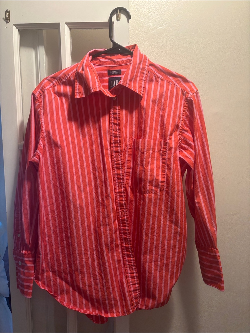 GAP Big Shirt XS Red and Pink Stripe 100% Cotton